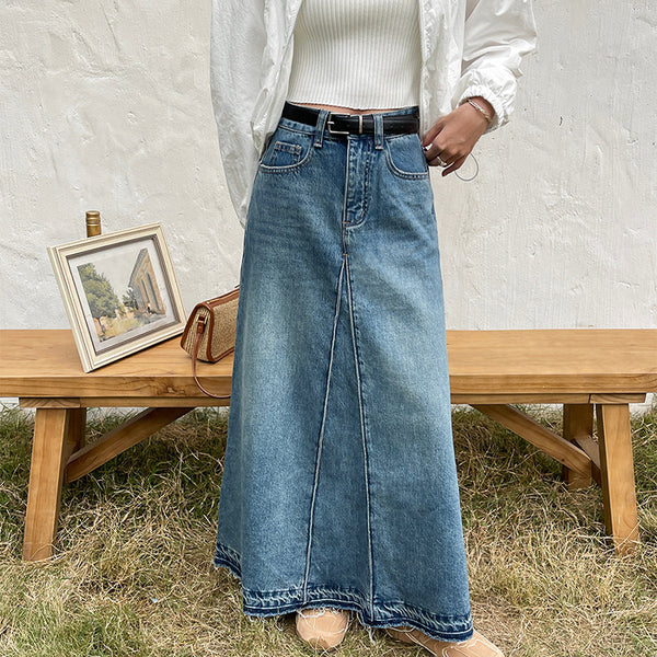 Falda Denim Retro Cintura Alta para Mujer