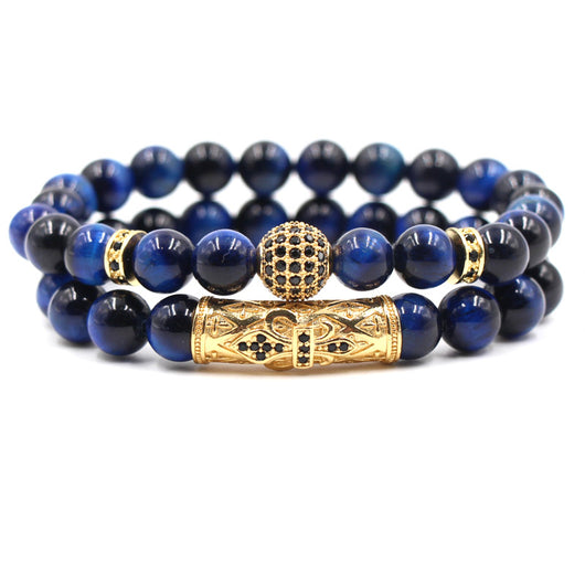 Pulsera de Tubo Curvo con Ojo de Tigre Azul y Micro Incrustaciones de Circón 10mm - Image 4
