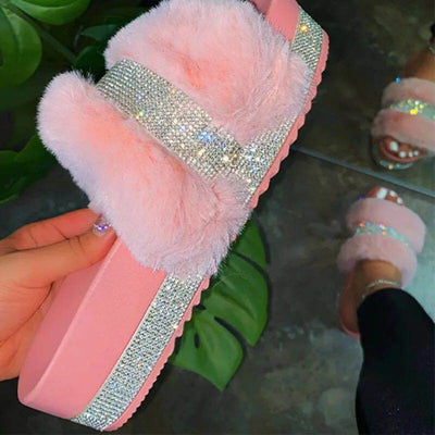 Pantuflas Brillantes Esponjosas con Plataforma y Cuña