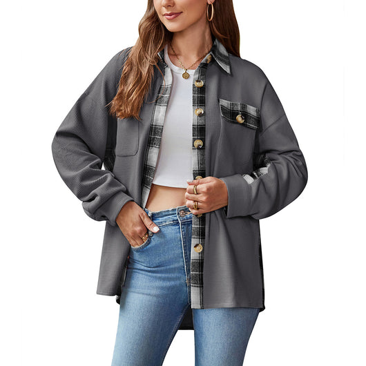 Chaqueta Suéter Cuadrillé Boyfriend Holgada de Punto Waffle - Image 3