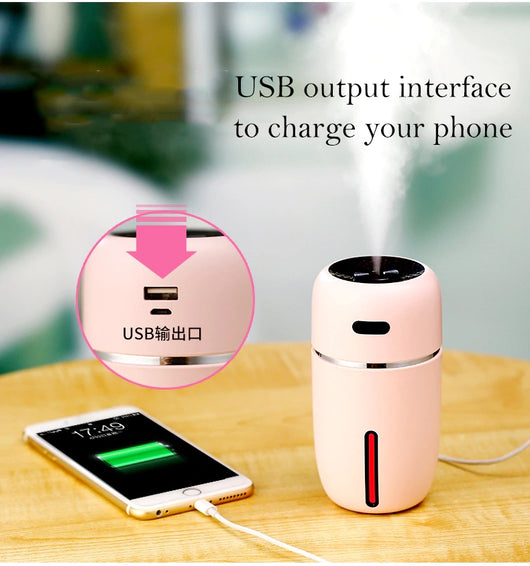 Black portable humidifier with a silver band, a power button, and a water level indicator, suitable for car or home. - Image 14