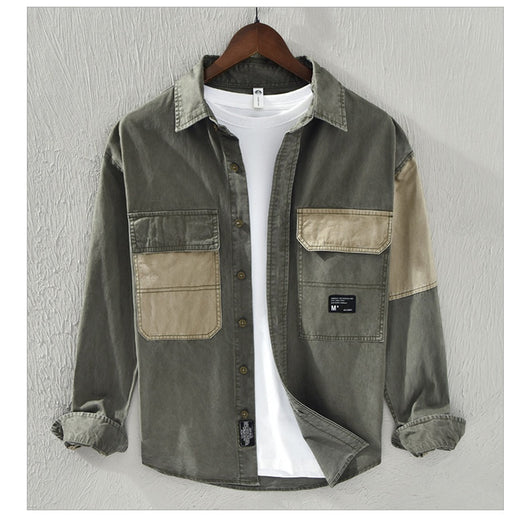 Camisa de Trabajo Patchwork Contraste Hombre Manga Larga Moderna - Image 10