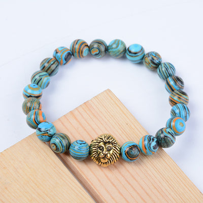 Pulsera de Cuentas con Cabeza de León en Malaquita Azul - Image 5