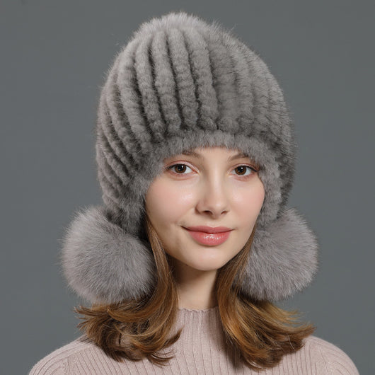 Gorro Coreano con Pompón de Piel de Zorro para Mujer - Image 16