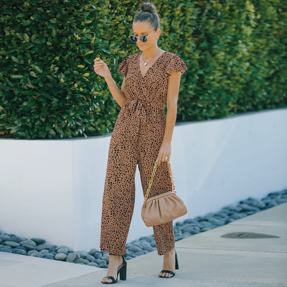 Jumpsuit Floral de Gasa para Mujer - Escote en V, Diseño Europeo