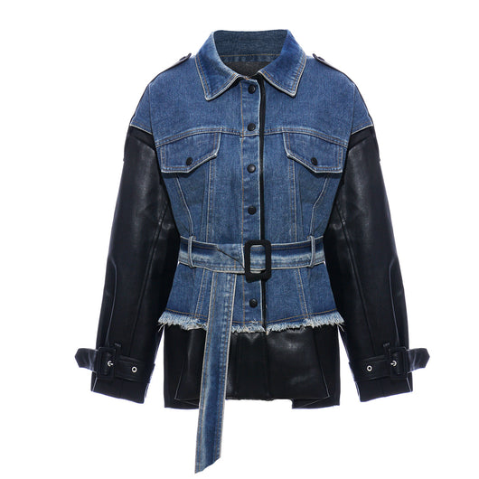 Chaqueta de Cuero con Costuras Denim - Image 7
