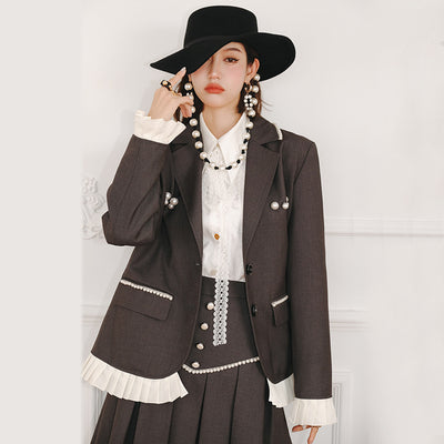Chaqueta Gris de Encaje Manga Larga Suelta para Mujer - Image 9