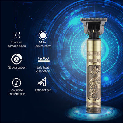 Professional electric hair clipper with gold T-blade, bronze and silver decorative handle, and black wrist strap. - Image 8