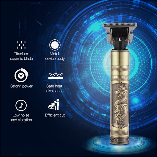 Professional electric hair clipper with gold T-blade, bronze and silver decorative handle, and black wrist strap. - Image 8