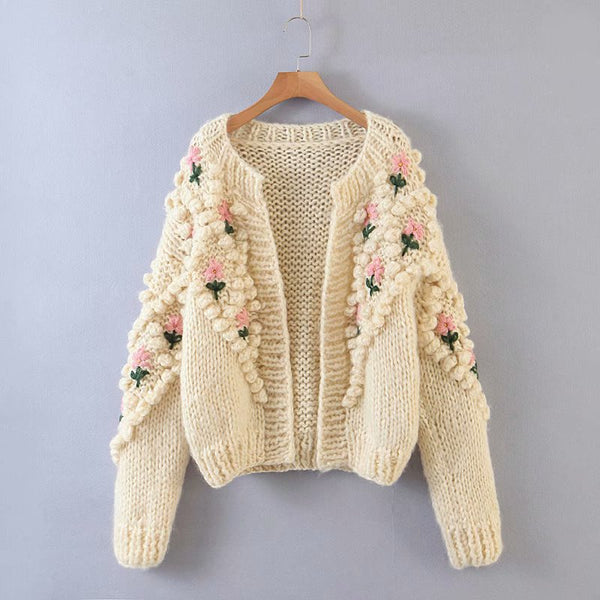 Abrigo Suéter de Flores Tejido a Mano
