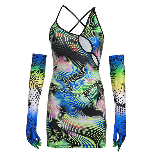 Vestido Asimétrico Hueco Estampado con Tirantes - Image 4