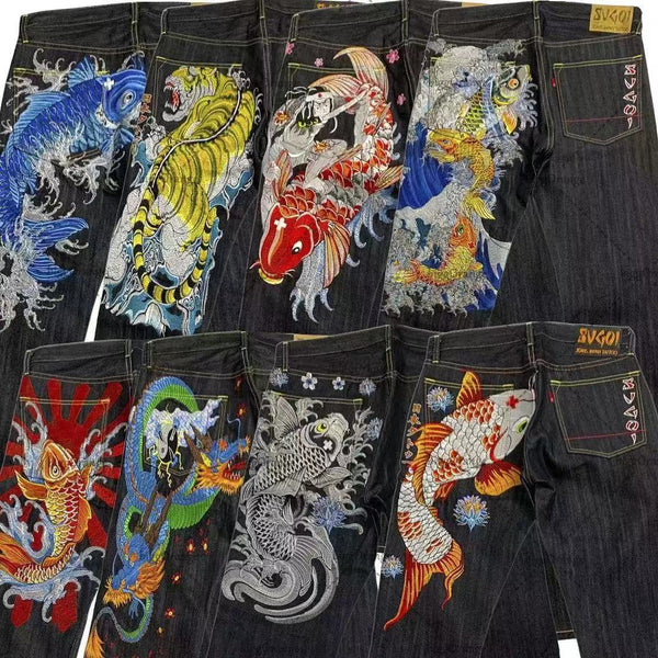 Pantalones Jeans Ukiyo-e Hombre Corte Recto Ancho Clásico