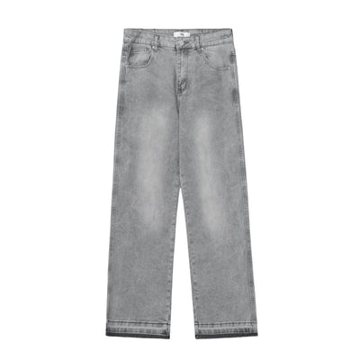 Jeans Rectos Gris Desteñido con Orilla Cruda - Estilo Retro Americano - Image 10