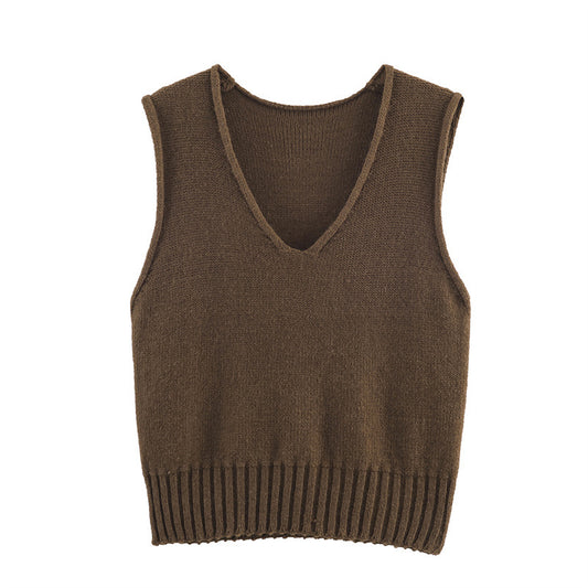 Chaleco Suelto Cuello V Estilo Francés Mujer - Colores Sólidos - Image 2