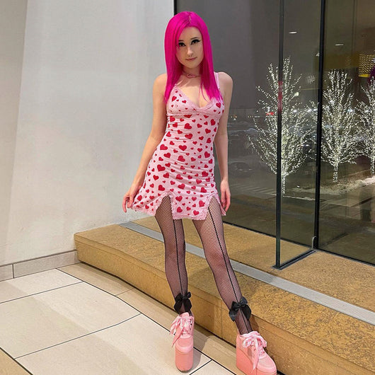 Vestido Suspenso con Estampado de Corazón Durazno Rejuvenecedor - Image 13