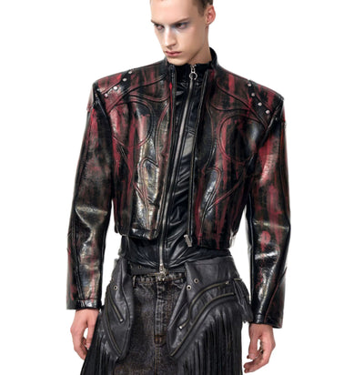 Chaqueta de Cuero para Hombre con Cuello Alto y Hombreras - Image 11