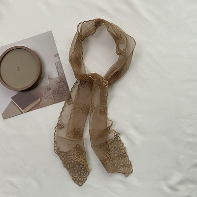 Pañuelo de Seda Bordado con Encaje - Cinta para Cabello Elegante - Image 23