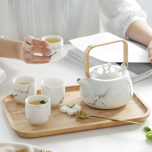 Juego de Té de Cerámica Japonesa con Patrón Mármol - Image 3