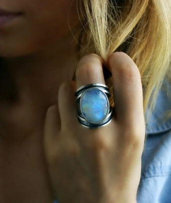 Anillo de Piedra de Luna Multicolor
