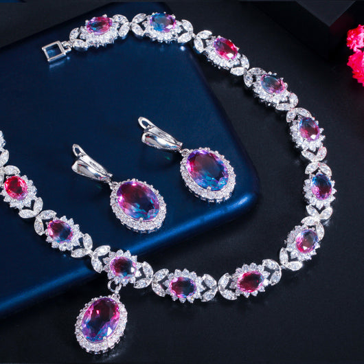 Conjunto de Aretes, Collar y Pulsera con Piedras de Zircón Degradado - Image 3