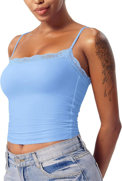 Camiseta Sexy de Encaje con Cuello Cuadrado sin Mangas - Image 23