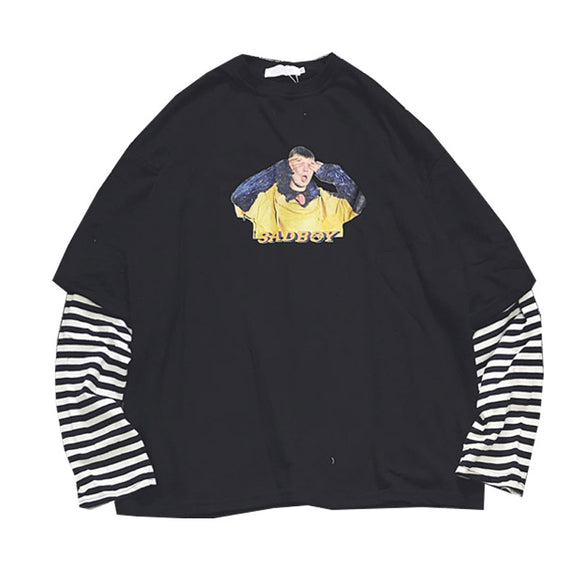 Sudadera Pareja Hip-hop Efecto Dos Piezas con Rayas