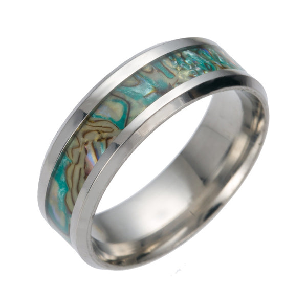 Anillo de Lujo para Hombre en Acero de Titanio y Concha de Nácar