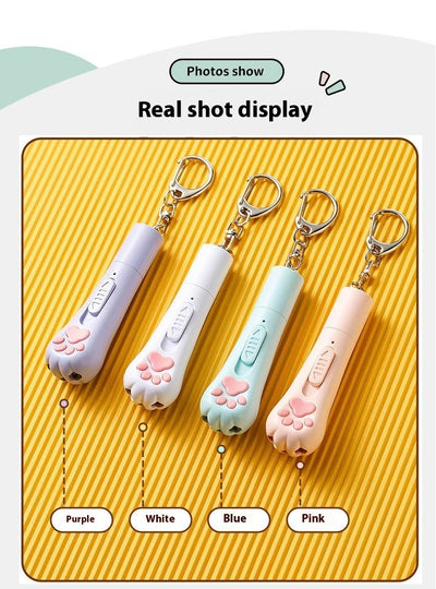Pink cat paw pen light toy with red laser, UV light for urine detection, and white LED illumination, featuring a keychain. - Image 11