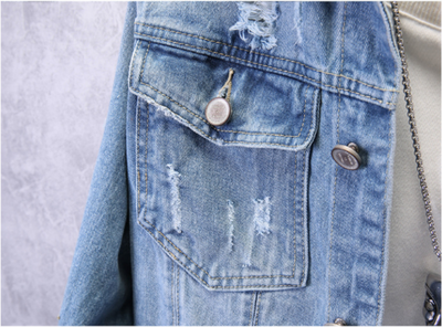 Chaqueta de Mezclilla Desgarrada con Estilo Casual - Image 6