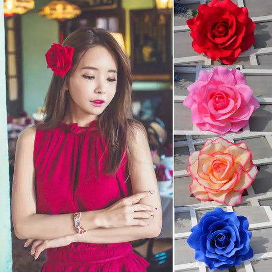 Horquilla de Novia con Rosas Rojas en Tela Flocked Premium