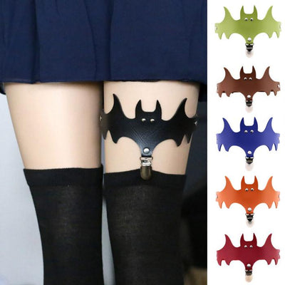 Calcetines de Muslo con Alas de Murciélago y Anillo de Cuero para Halloween