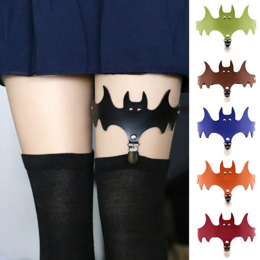 Calcetines de Muslo con Alas de Murciélago y Anillo de Cuero para Halloween