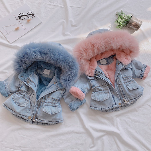 Chaqueta de Niña Denim con Forro de Terciopelo para Otoño e Invierno - Image 4