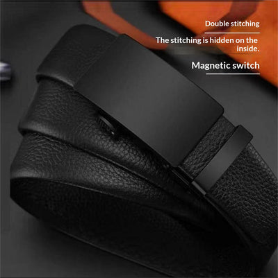 Cinturón de Cuero Liso para Hombre con Hebilla Automática