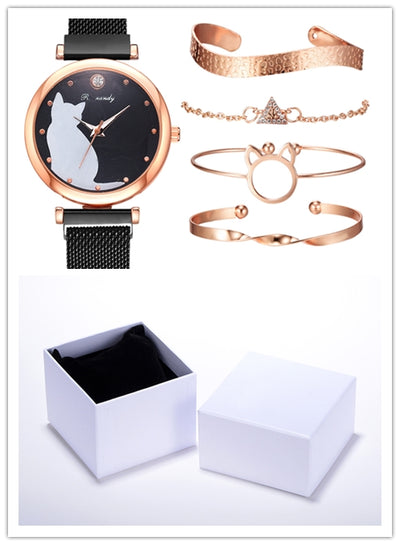 Juego de Reloj y Pulsera con Diseño de Gato para Mujer - Image 6