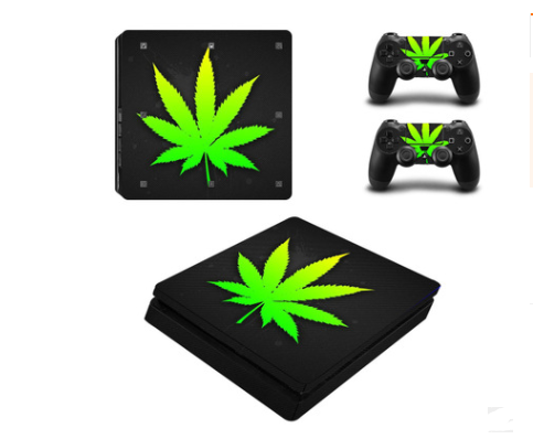 PS4 Slim console and controller skins featuring a vibrant green cannabis leaf pattern with a white Supreme logo. - Image 5