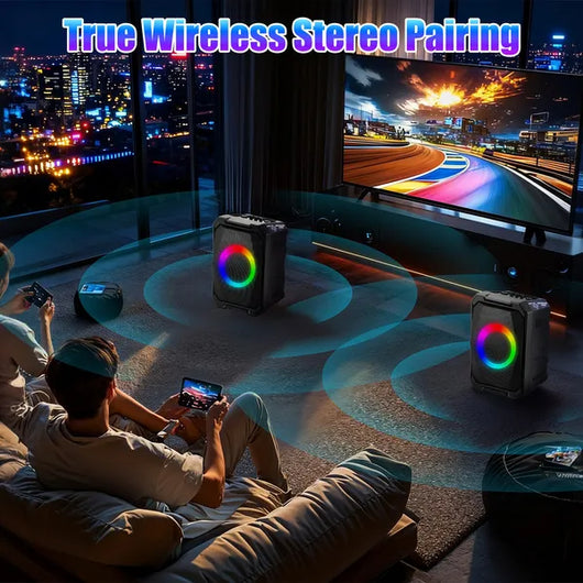 Parlante Portátil Inalámbrico para Fiestas con Luces LED, 2 Micrófonos y Control Remoto - Image 17