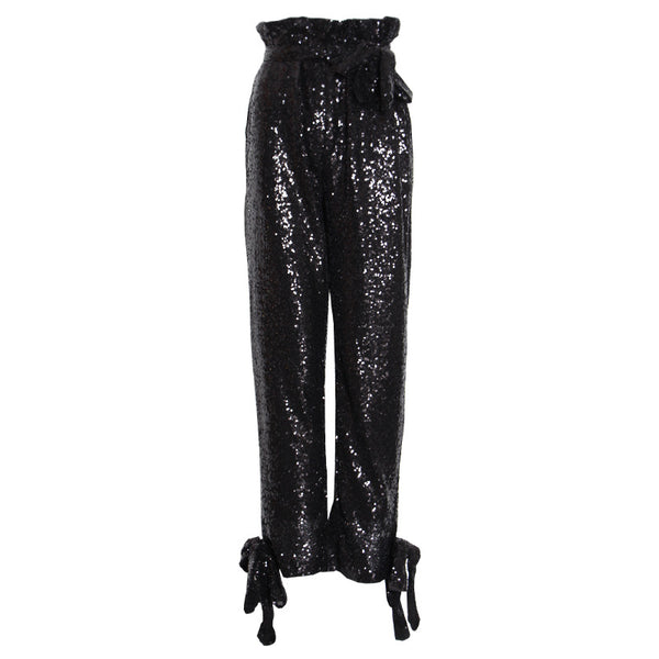 Pantalones de Cintura Alta con Lentejuelas y Efecto Bandage - Image 6