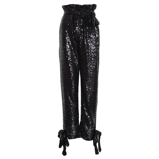 Pantalones de Cintura Alta con Lentejuelas y Efecto Bandage - Image 6