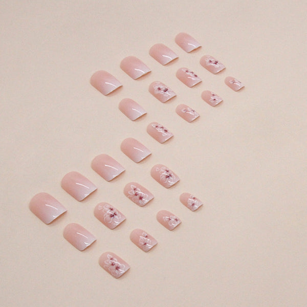 Uñas Postizas Degradado Floral Blanco - Diseño Hada Versátil