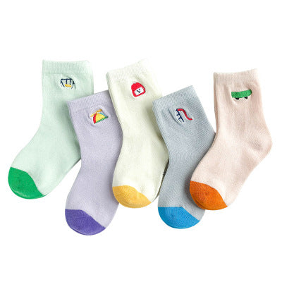 Calcetines de bebé de algodón con animales bordados y rayas coloridas - Image 14