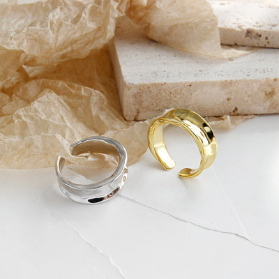 Anillo de Plata S925 Diseño Irregular Cóncavo Minimalista - Image 3