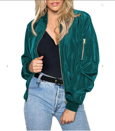 Chaqueta Bomber Vintage para Mujer – Estilo Cool Girl con Cuello Redondo y Cierre - Image 10