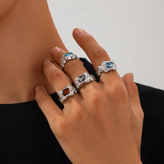 Anillo de Hombre Plisado en Metal Lava con Gema - Estilo Europeo y Americano - Image 10