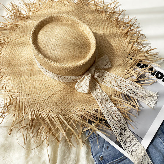 Sombrero Grande de Rafia Tejido a Mano con Borde Deshilachado para Verano - Image 6