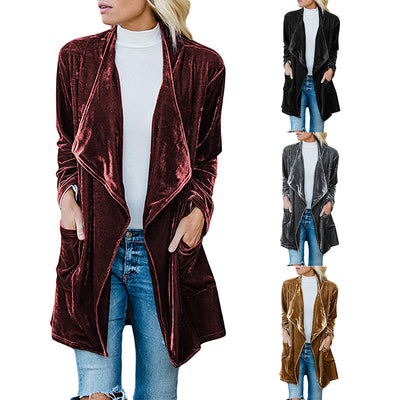 Abrigo Largo de Terciopelo Dorado - Estilo Europeo Casual y Elegante