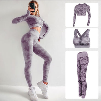 Conjunto de Yoga Camuflado de Tres Piezas - Image 16