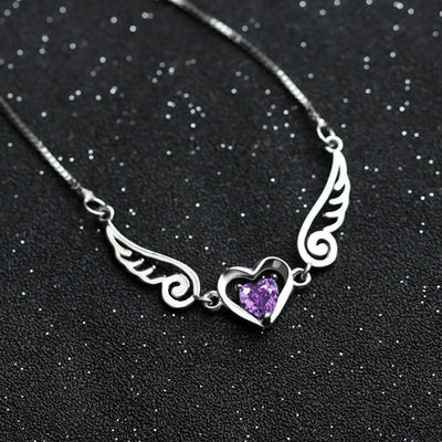 Collar Alas de Ángel con Corazón de Cristal Púrpura en Plata 925 - Image 3