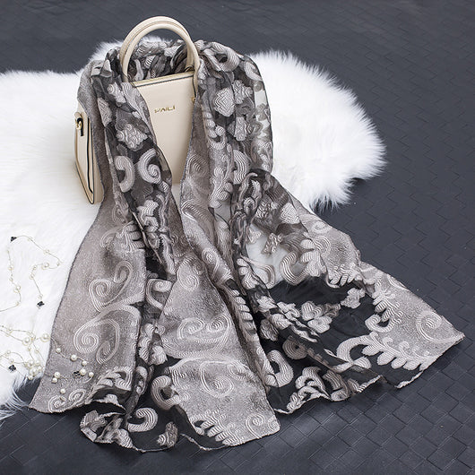 Pañuelo de Seda Estampado Flores Huecas - Diseño Elegante y Versátil - Image 6