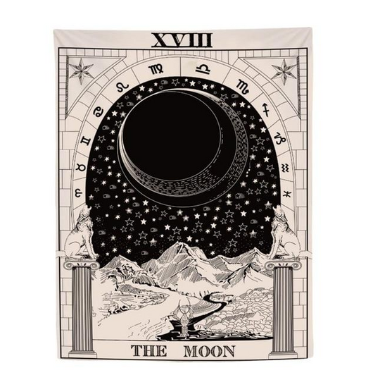 Bohemian sun and moon tapestry with a celestial pattern of golden suns and crescent moons on a dark blue background. - Image 50